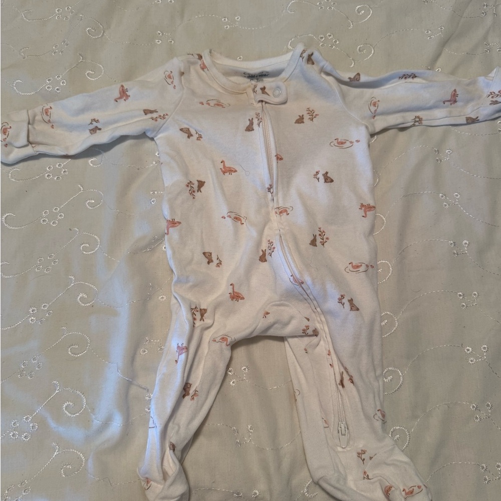 Adorable White Baby Footie with Animal Print